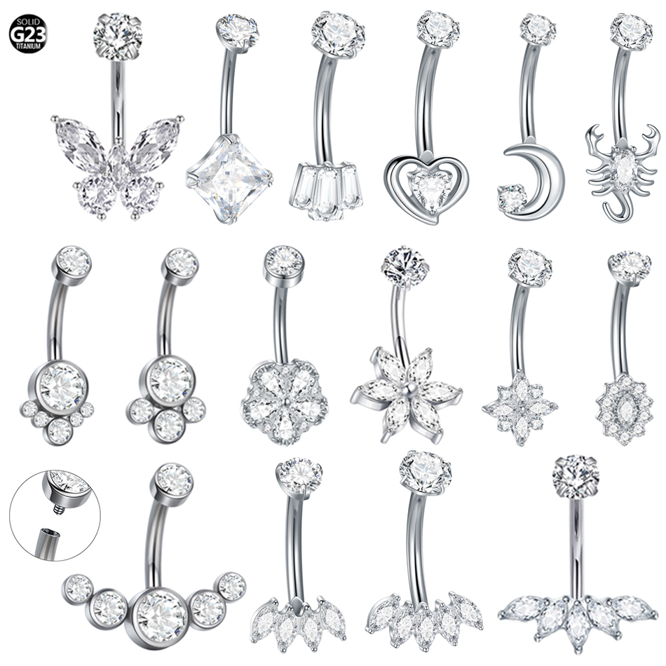 Body Jewelry Internally Threaded - 1Pc tytanowa cyrkonia kolczyk do pępka