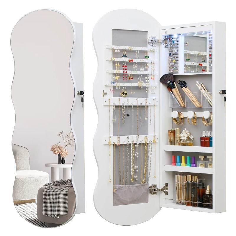 Body Jewelry Storage - Europejskie, proste, drewniane lustro podłogowe na