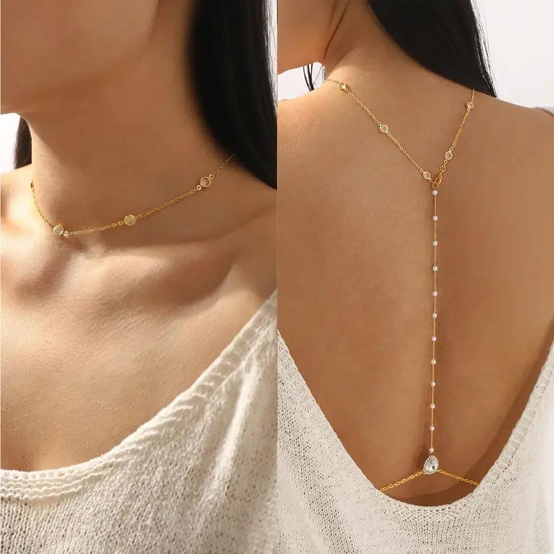 Złoty naszyjnik z cyrkoniami w – Body Jewelry Necklace recenzja i cena